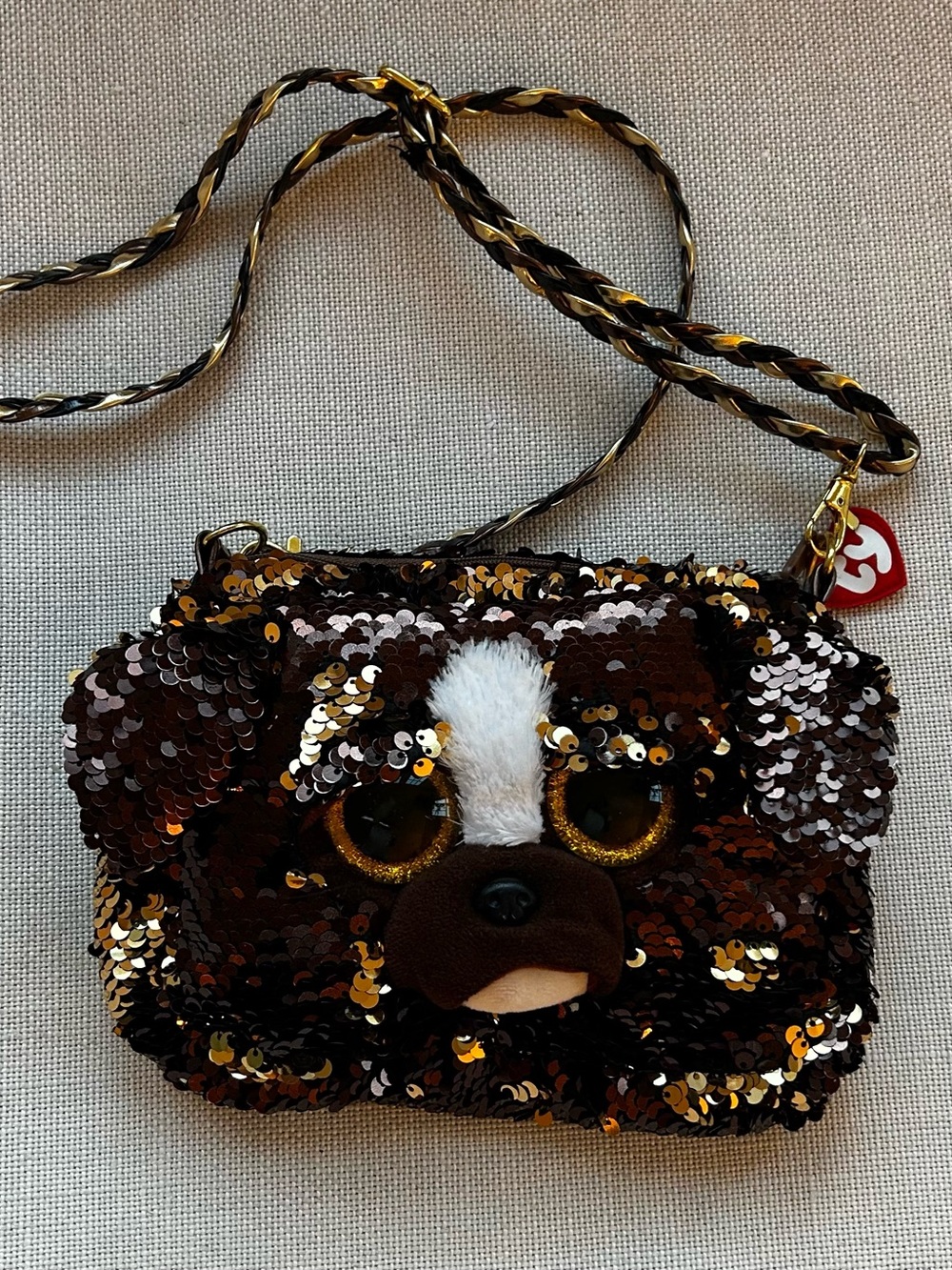 2019 TY Flippables Sequin Brutus the Boxer 9" Fashion Purse